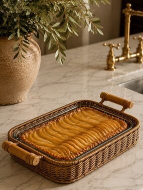 Pier 1 Wicker Rattan 9 x 13 Casserole Holder with Wood Handles - NWT!
